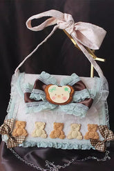 Mint Chocolate Little Bear Bowknot Lace Pearl Sweet Lolita Handbag